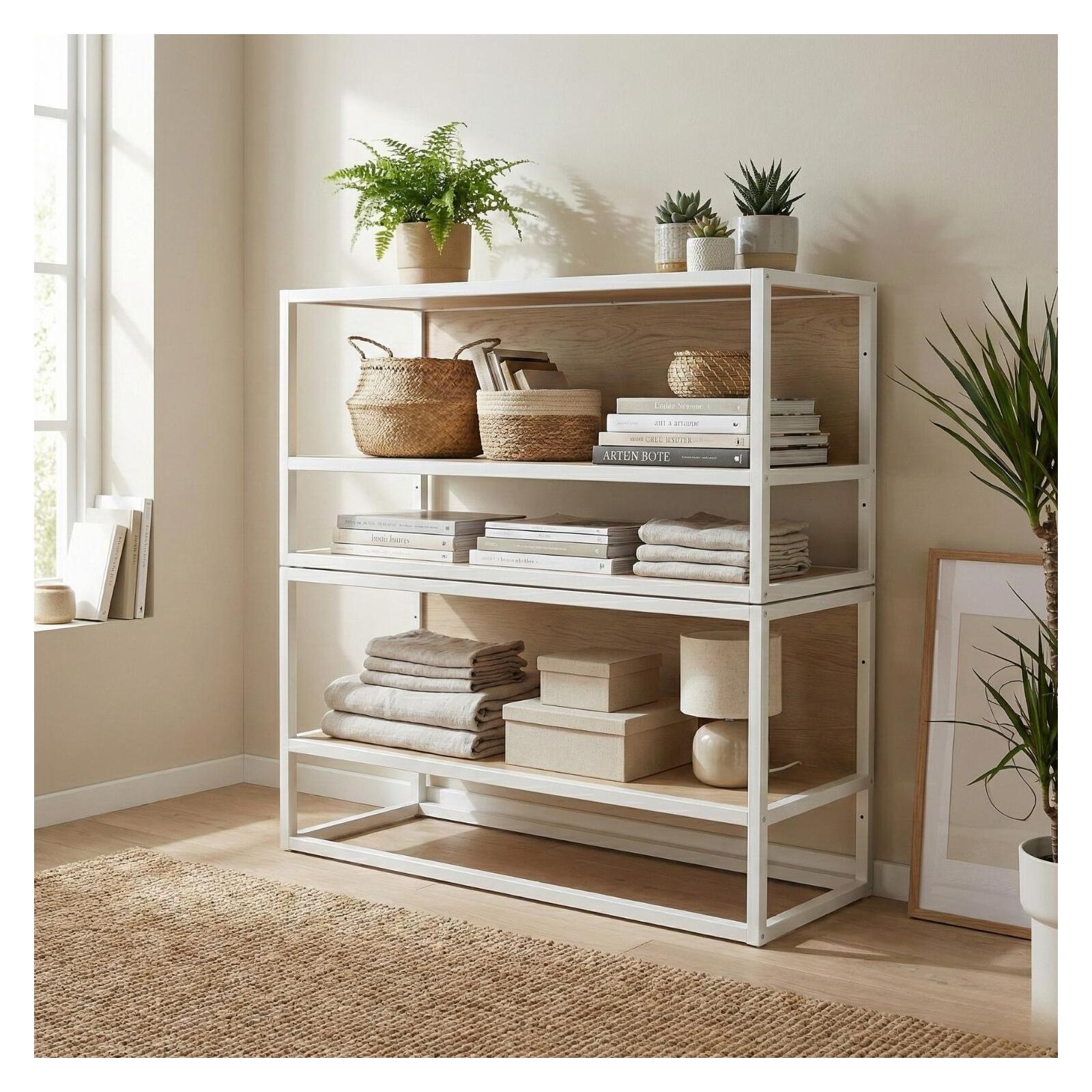 Etagère penderie murale en bois et métal blanc 90x40cm