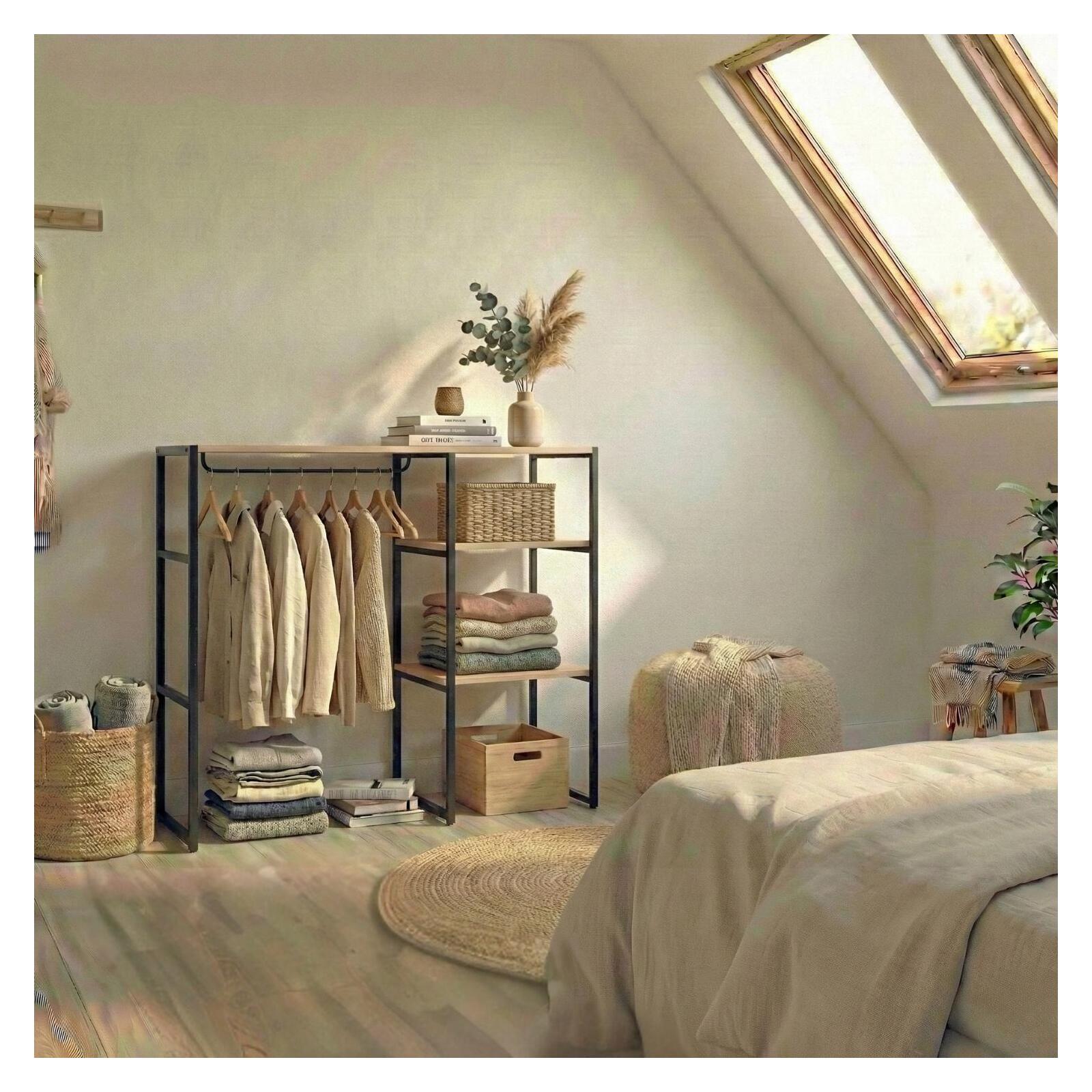 Portant vêtements sous combles penderie et étagères 100x85cm