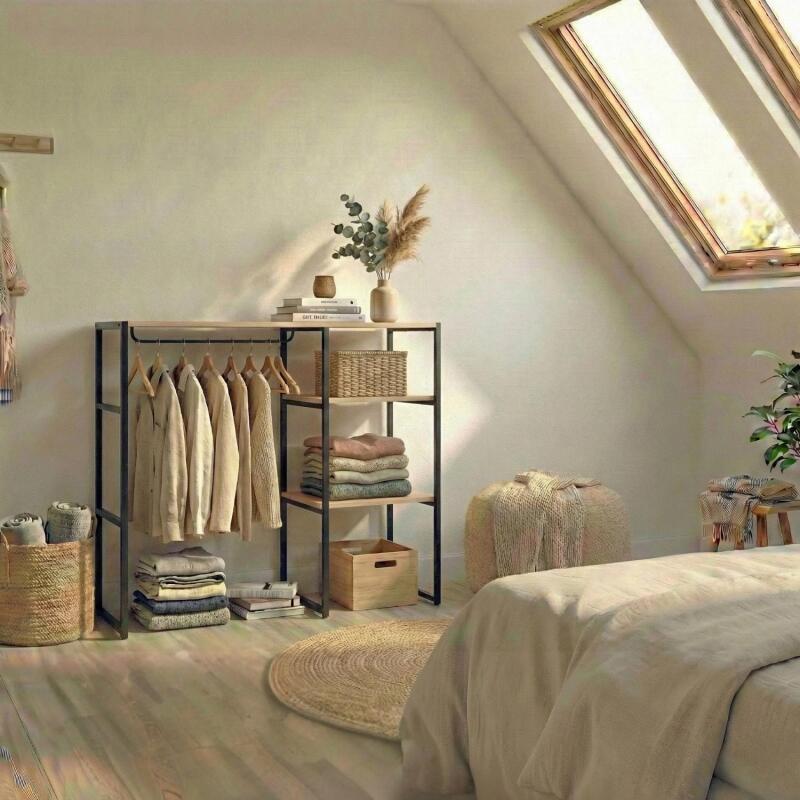 Portant vêtements sous combles penderie et étagères 100x85cm