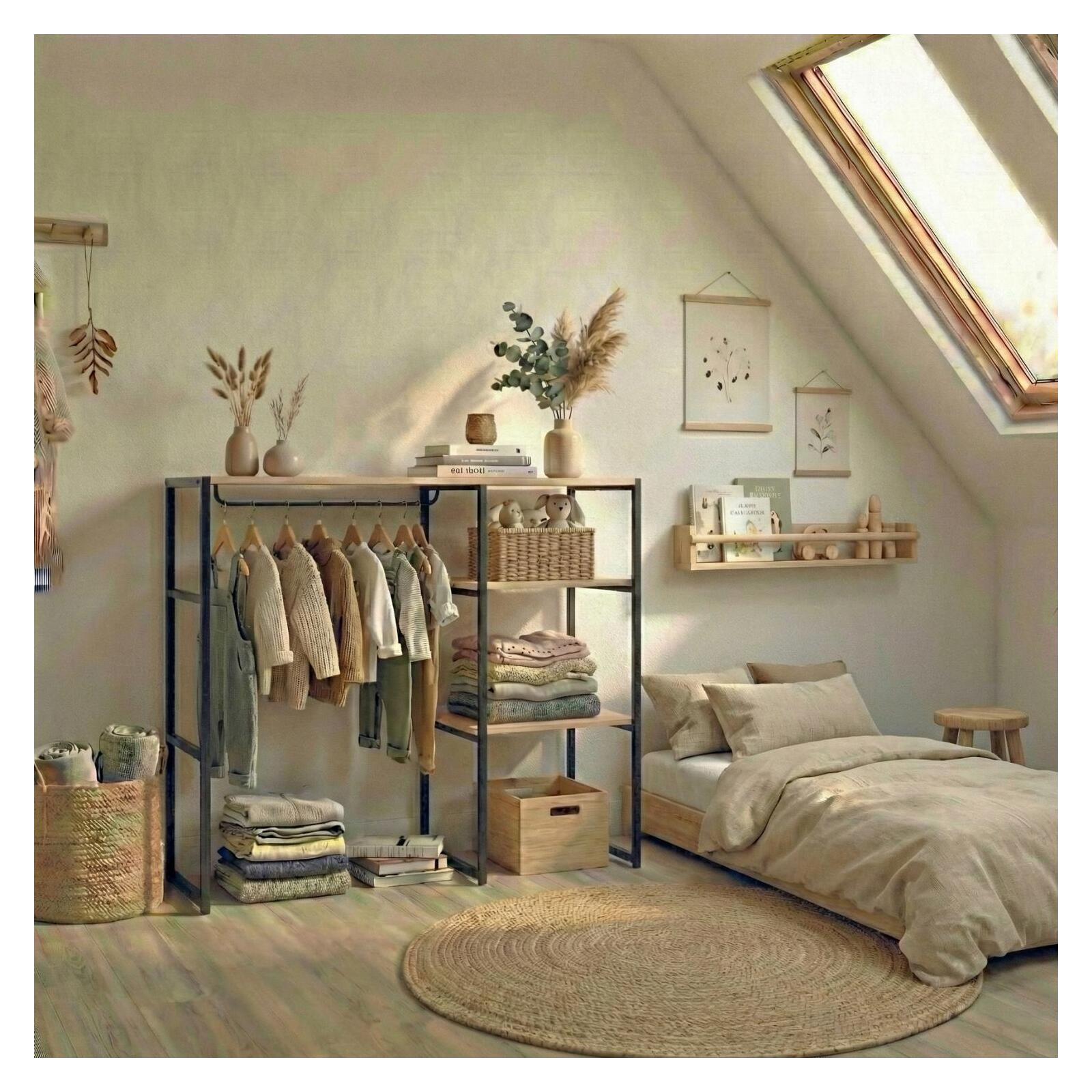 Portant vêtements sous combles penderie et étagères 100x85cm