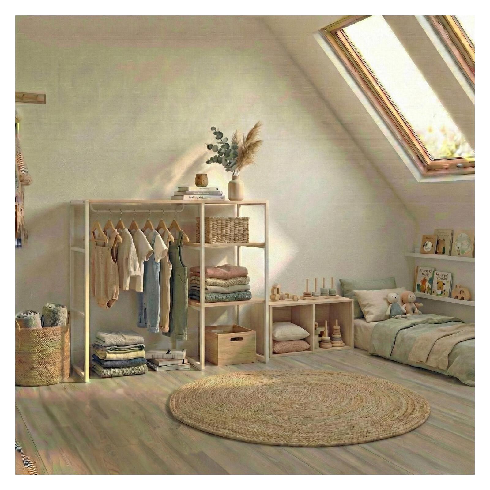 Portant vêtements sous combles penderie et étagères 100x85cm