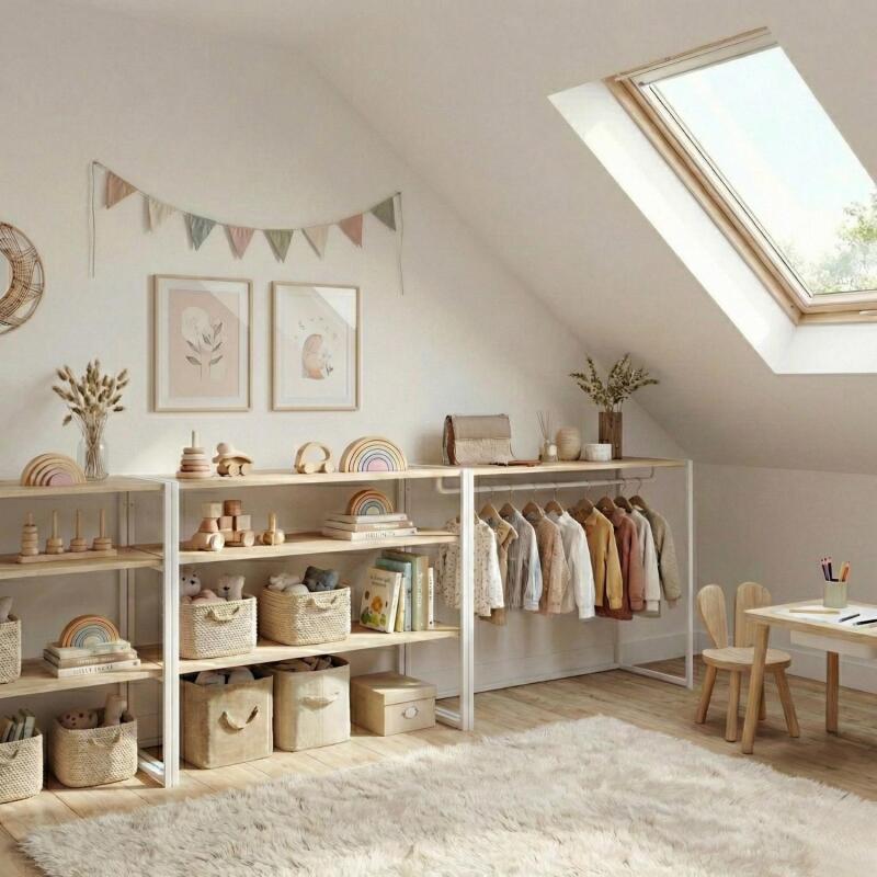 Lot de 3 portants vêtements sous combles modulables 300x85cm