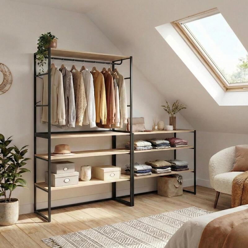 Lot de 3 portants vêtements sous combles modulables 300x85cm