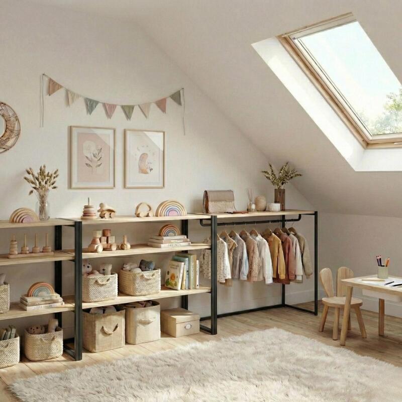 Lot de 3 portants vêtements sous combles modulables 300x85cm