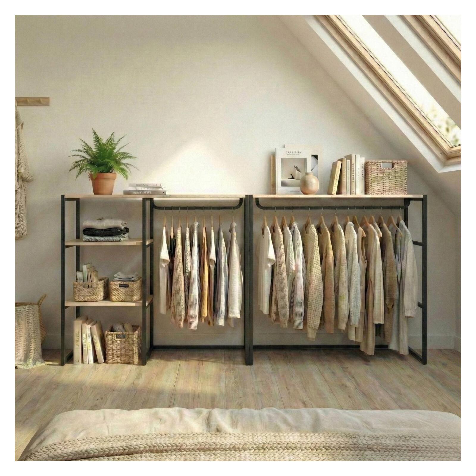 Lot de 2 portants vêtements sous combles modulables 200x85cm