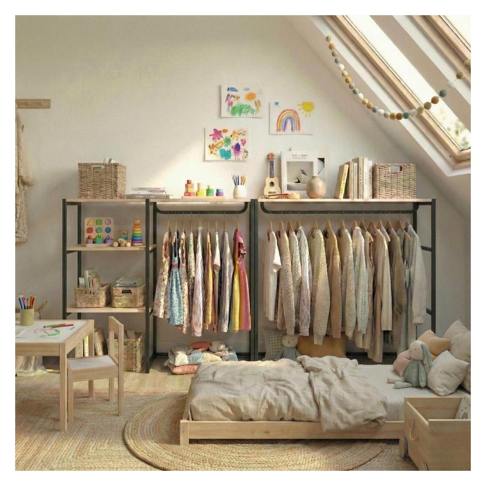 Lot de 2 portants vêtements sous combles modulables 200x85cm