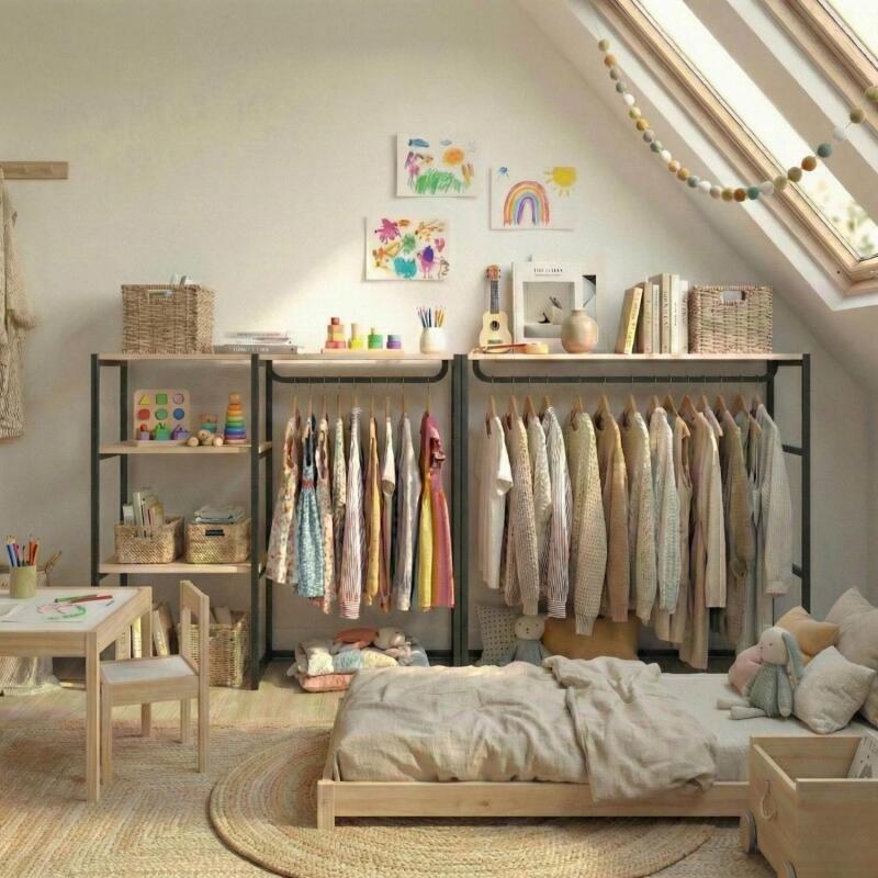 Lot de 2 portants vêtements sous combles modulables 200x85cm