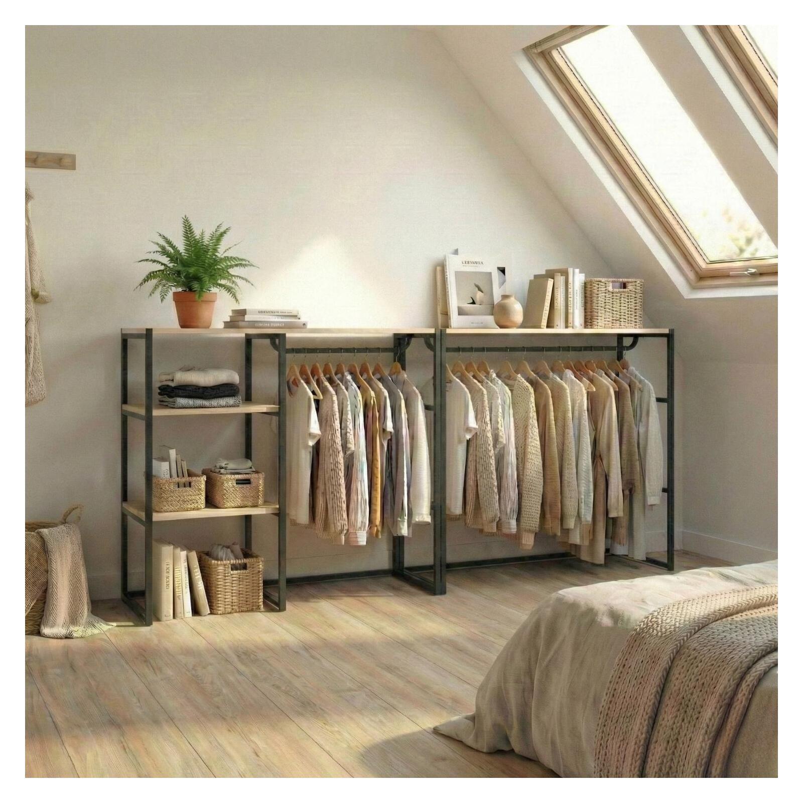 Lot de 2 portants vêtements sous combles modulables 200x85cm