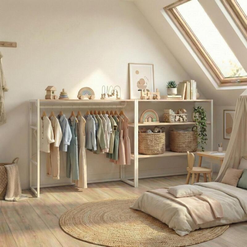 Lot de 2 portants vêtements sous combles  modulables 200x85cm