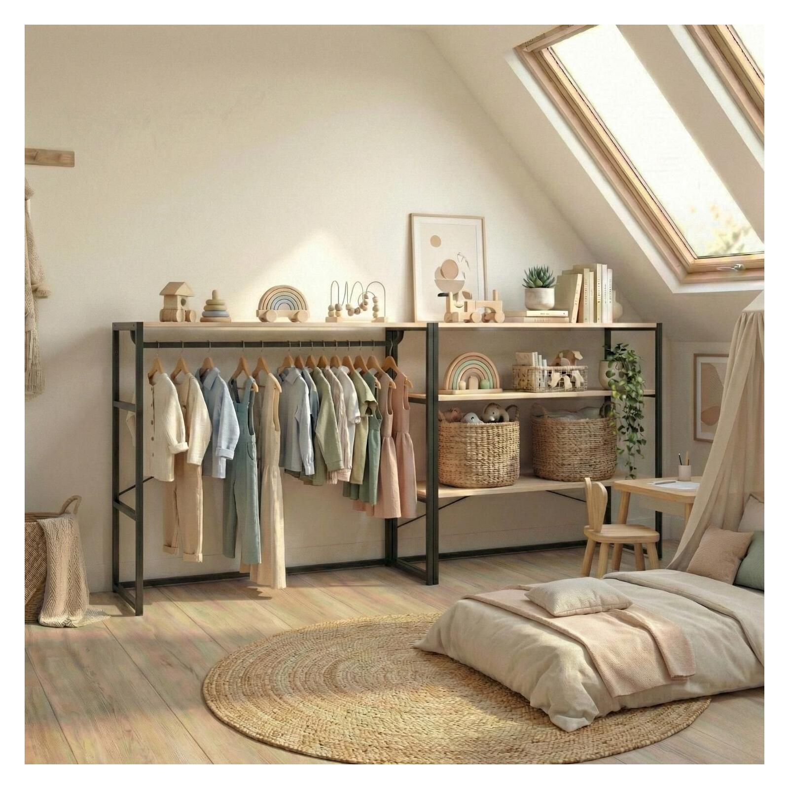 Lot de 2 portants vêtements sous combles  modulables 200x85cm