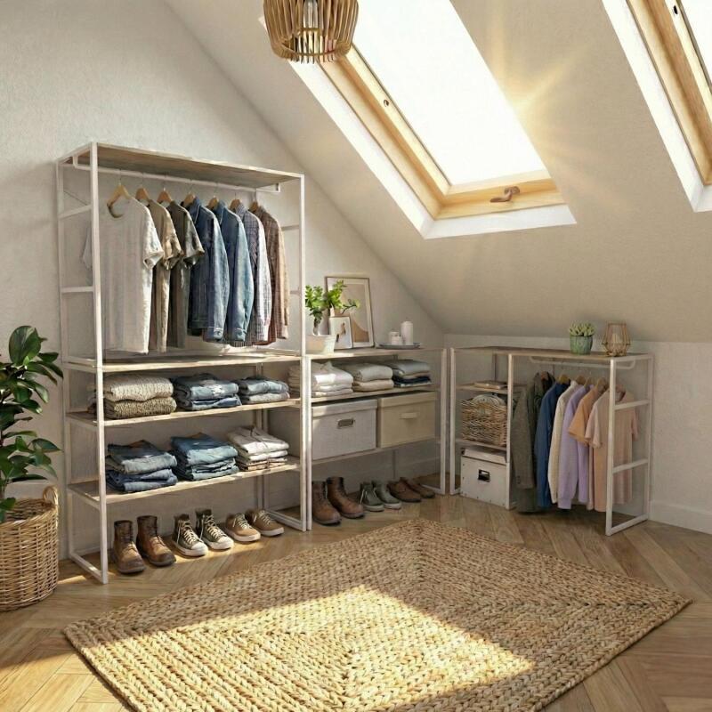 Lot de 4 portants vêtements sous combles modulables 400x85cm