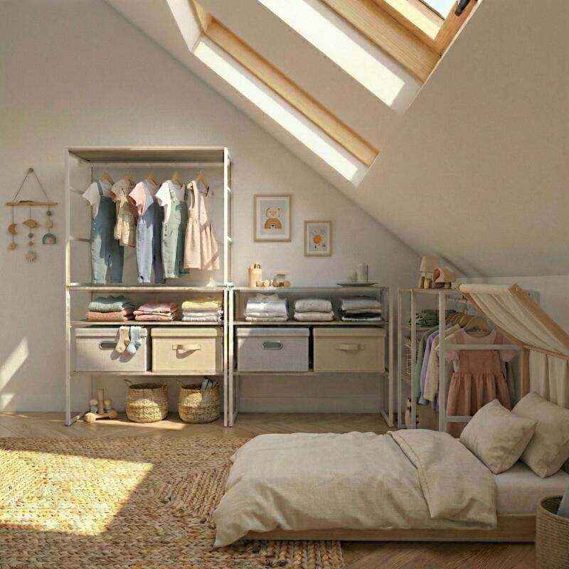 Lot de 4 portants vêtements sous combles modulables 400x85cm