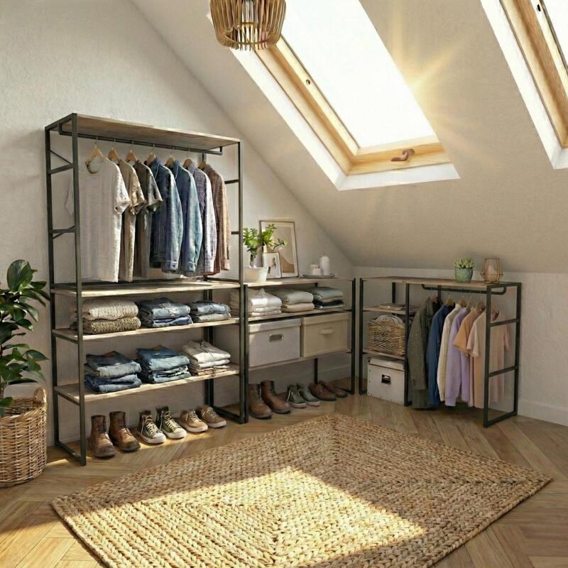 Lot de 4 portants vêtements sous combles modulables 400x85cm