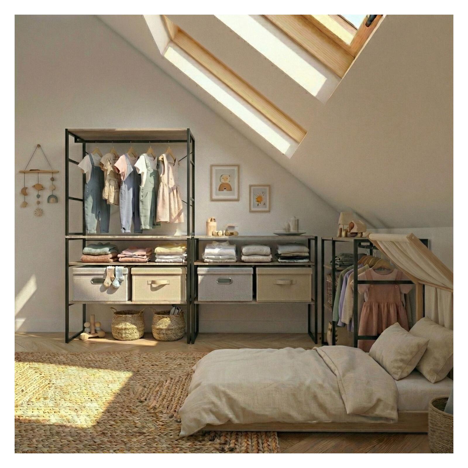 Lot de 4 portants vêtements sous combles modulables 400x85cm