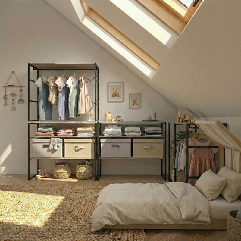 Lot de 4 portants vêtements sous combles modulables 400x85cm