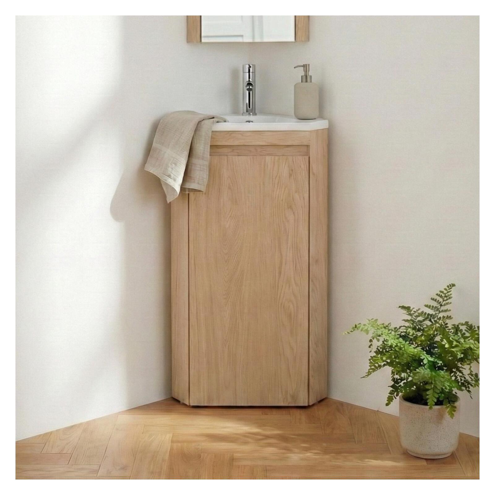 Meuble lave-mains d'angle sur pieds avec vasque en résine