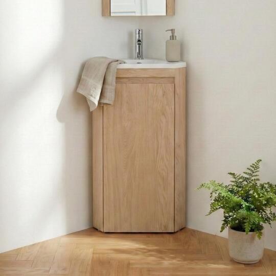 Meuble lave-mains d'angle sur pieds avec vasque en résine