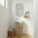 Ensemble lave-mains sur pieds décor chêne avec miroir ovale
