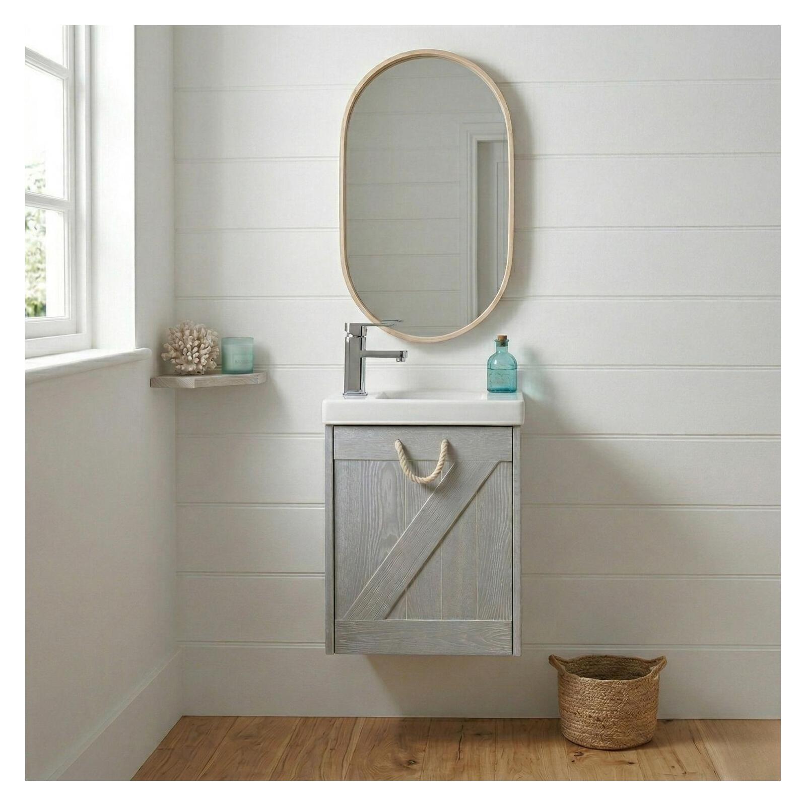 Meuble lave-mains gris bord de mer + miroir