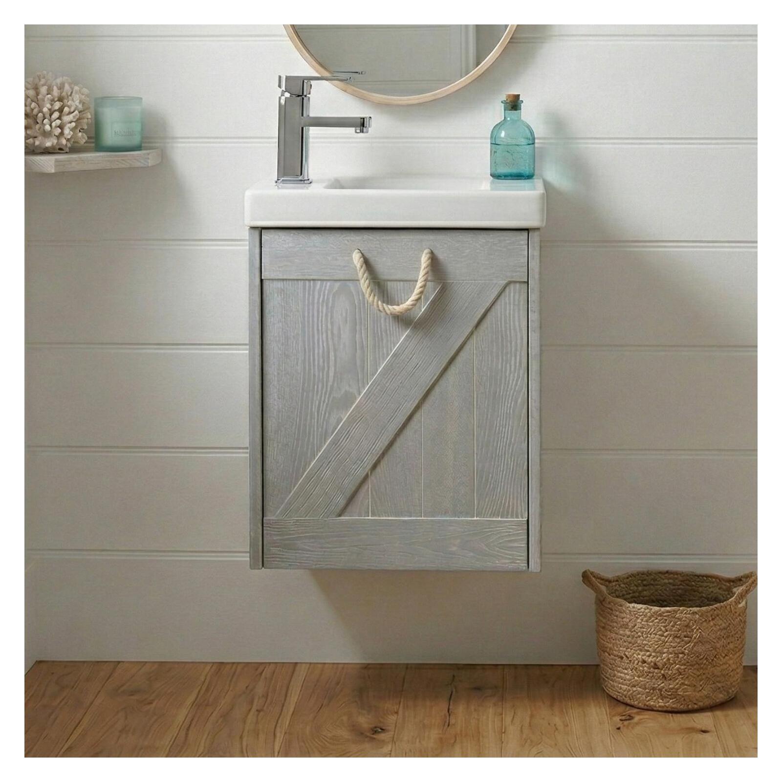 Meuble lave-mains gris bord de mer