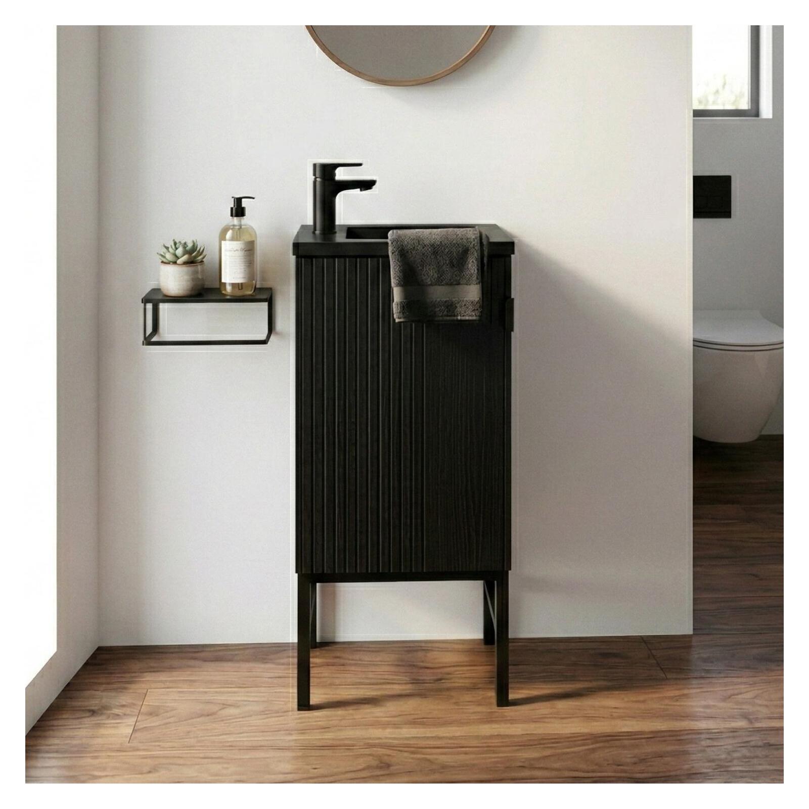 Meuble lave-mains sur pieds décor chêne carbone