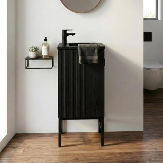 Meuble lave-mains sur pieds décor chêne carbone