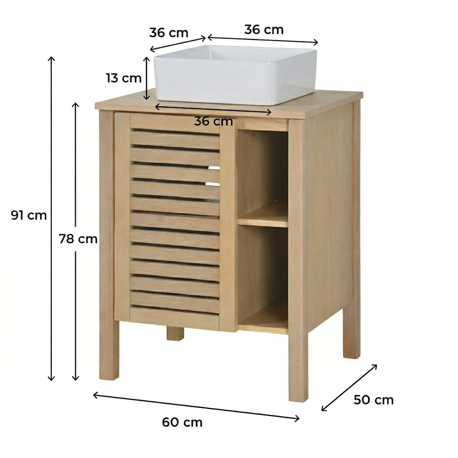 Ensemble simple vasque 60cm chêne avec vasque céramique carrée