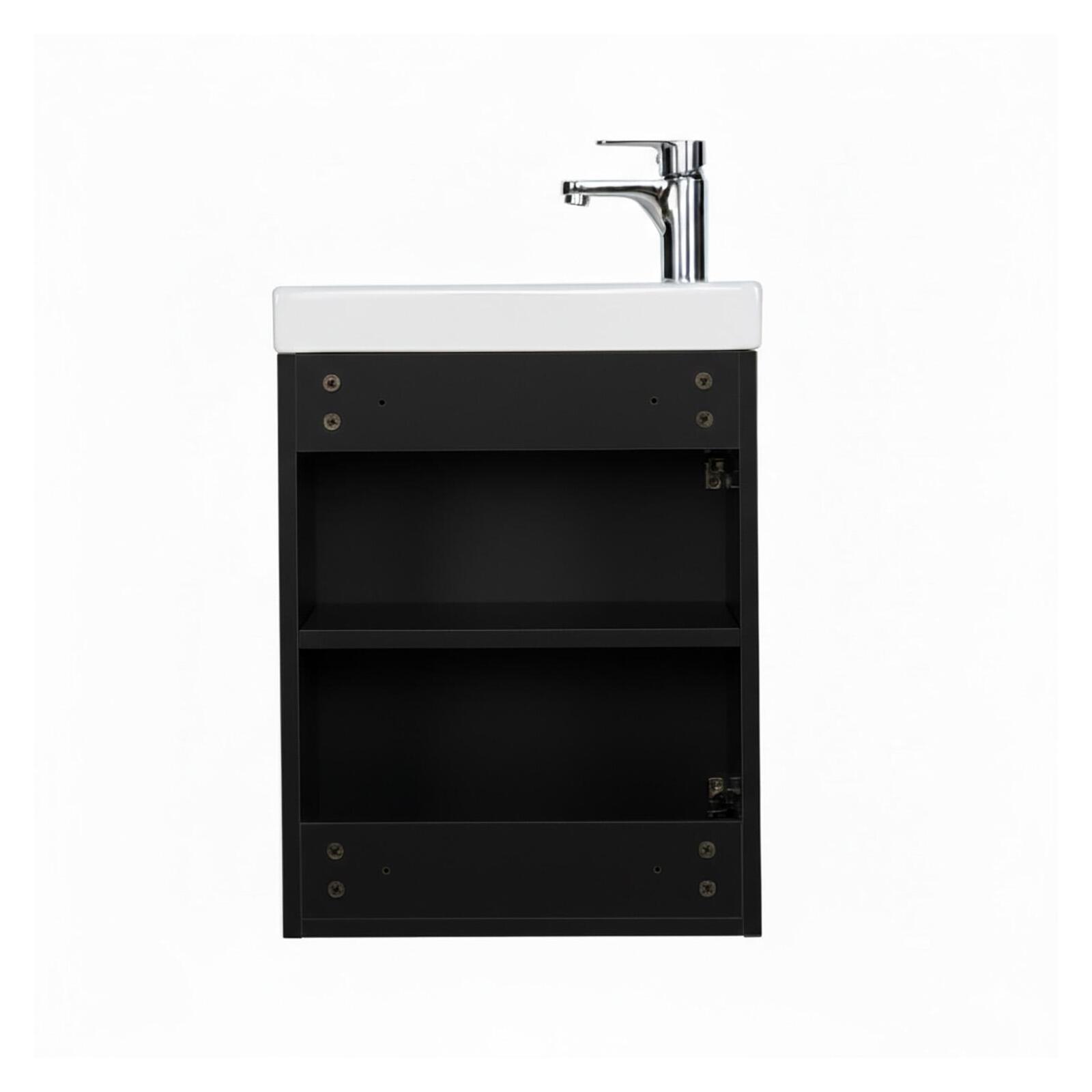 Ensemble lave-mains suspendu avec robinet chromé et miroir tablette