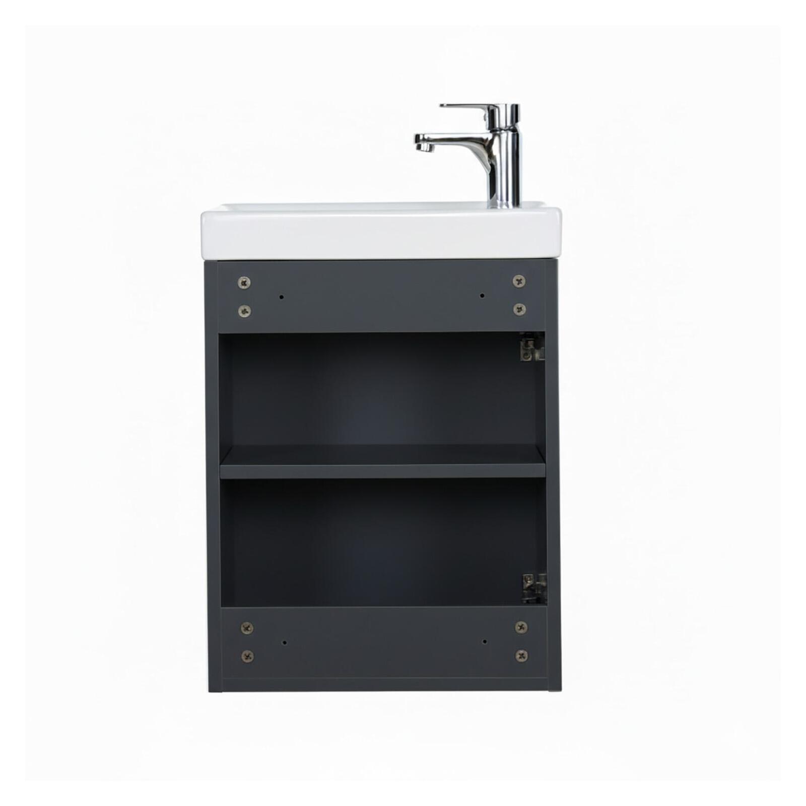 Ensemble lave-mains suspendu avec robinet chromé et miroir tablette