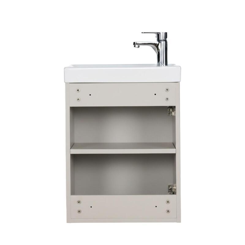 Ensemble lave-mains suspendu avec robinet chromé et miroir tablette