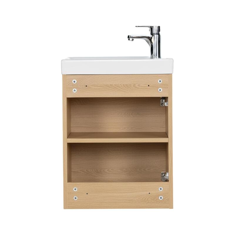 Ensemble lave-mains suspendu avec robinet chromé et miroir tablette