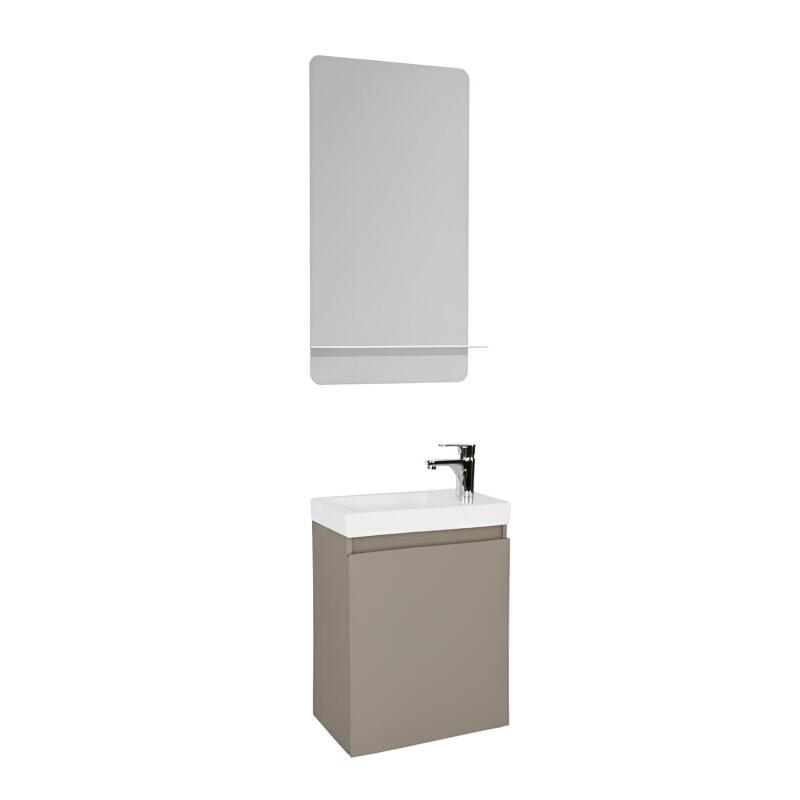 Ensemble lave-mains suspendu avec robinet chromé et miroir tablette