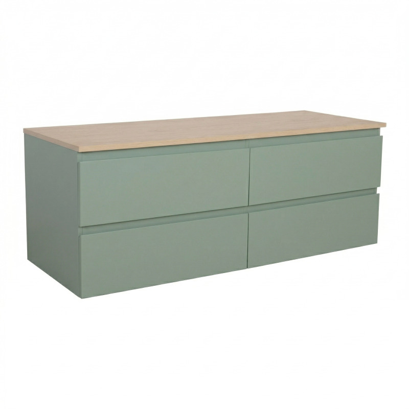 Meuble double vasque suspendu 120cm - avec plan vasque décor chêne