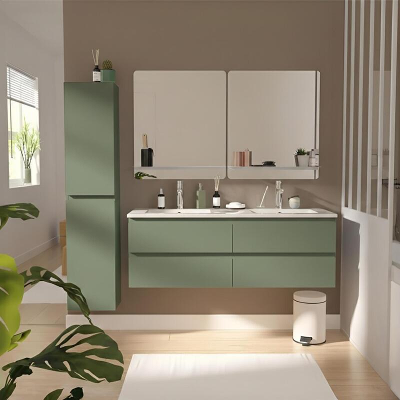 Meuble double vasque suspendu 120cm - avec plan vasque céramique
