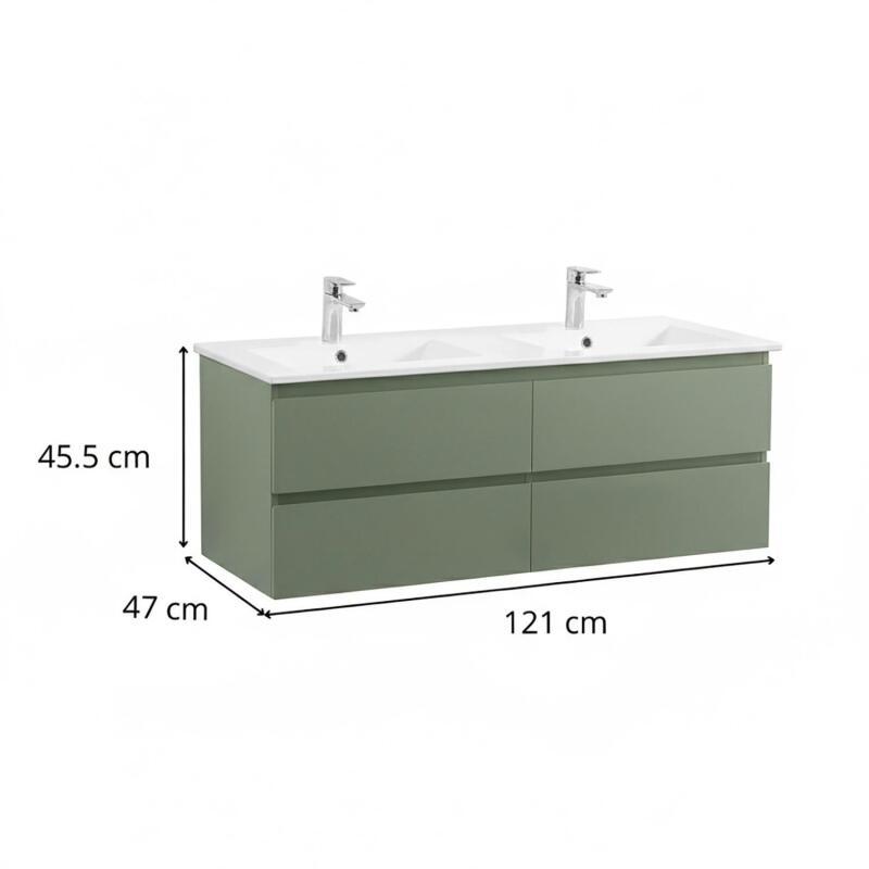 Ensemble double vasque 120cm avec plan céramique et robinets chromés