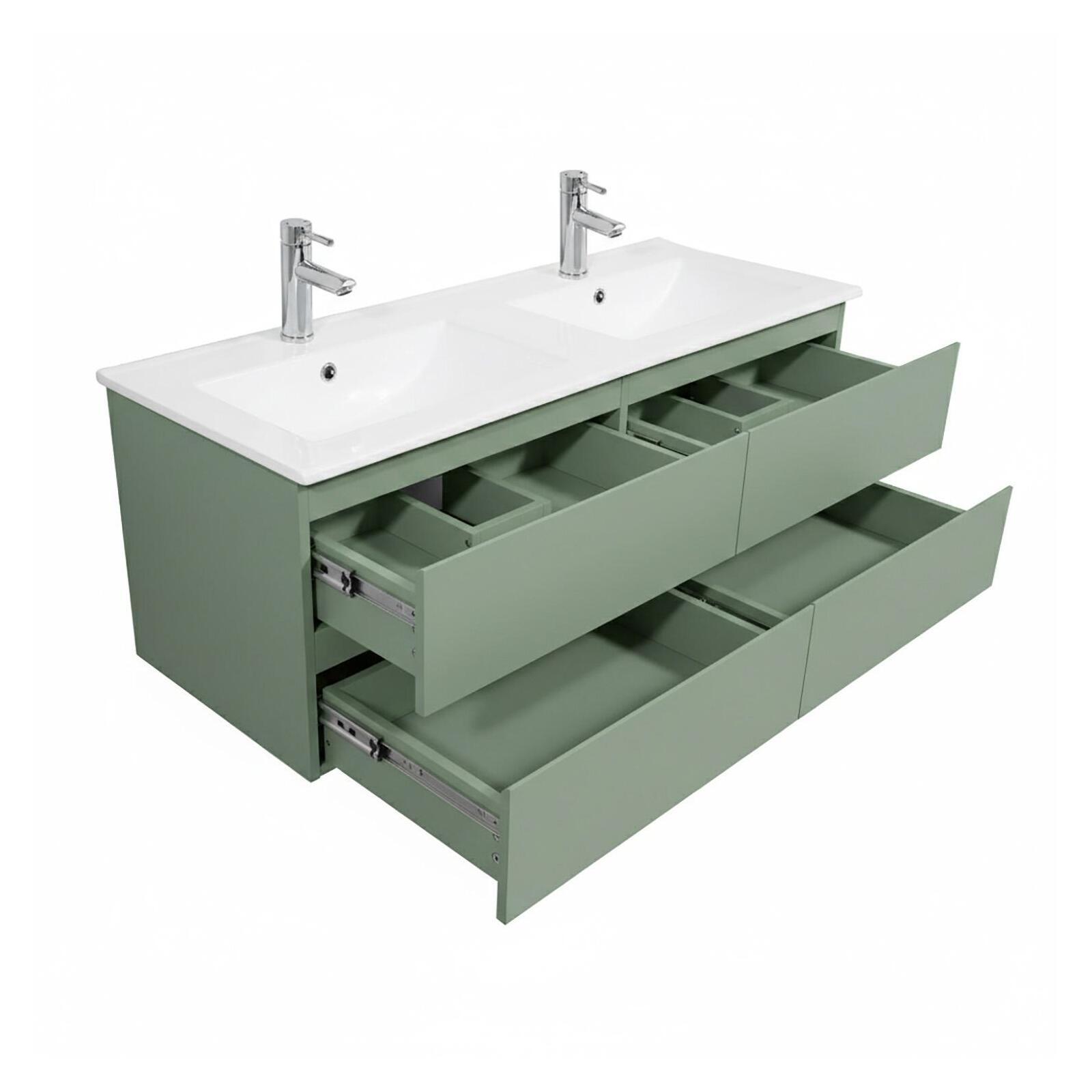 Ensemble double vasque 120cm avec plan céramique et robinets chromés