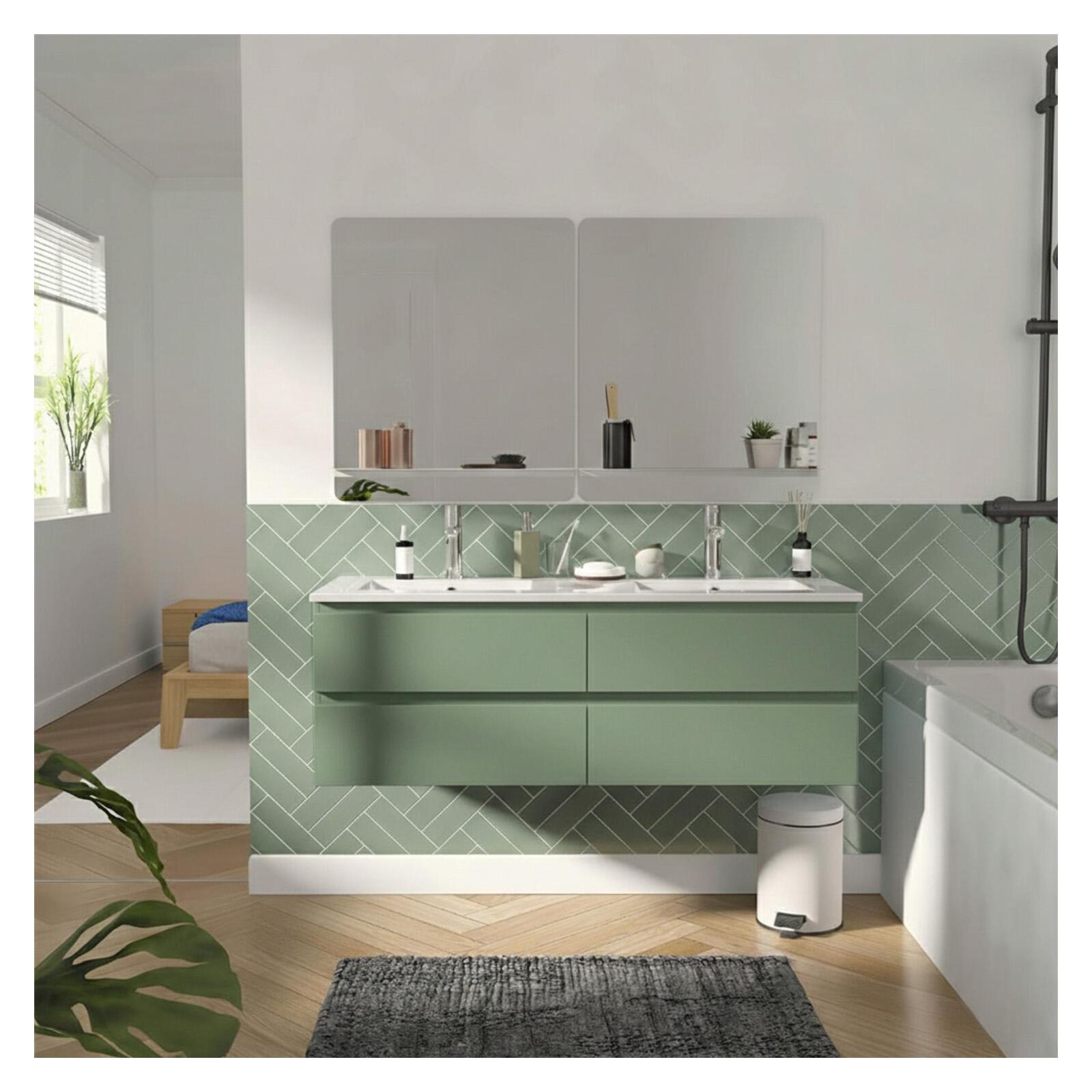 Ensemble double vasque 120cm avec plan céramique, robinets chromés et miroirs