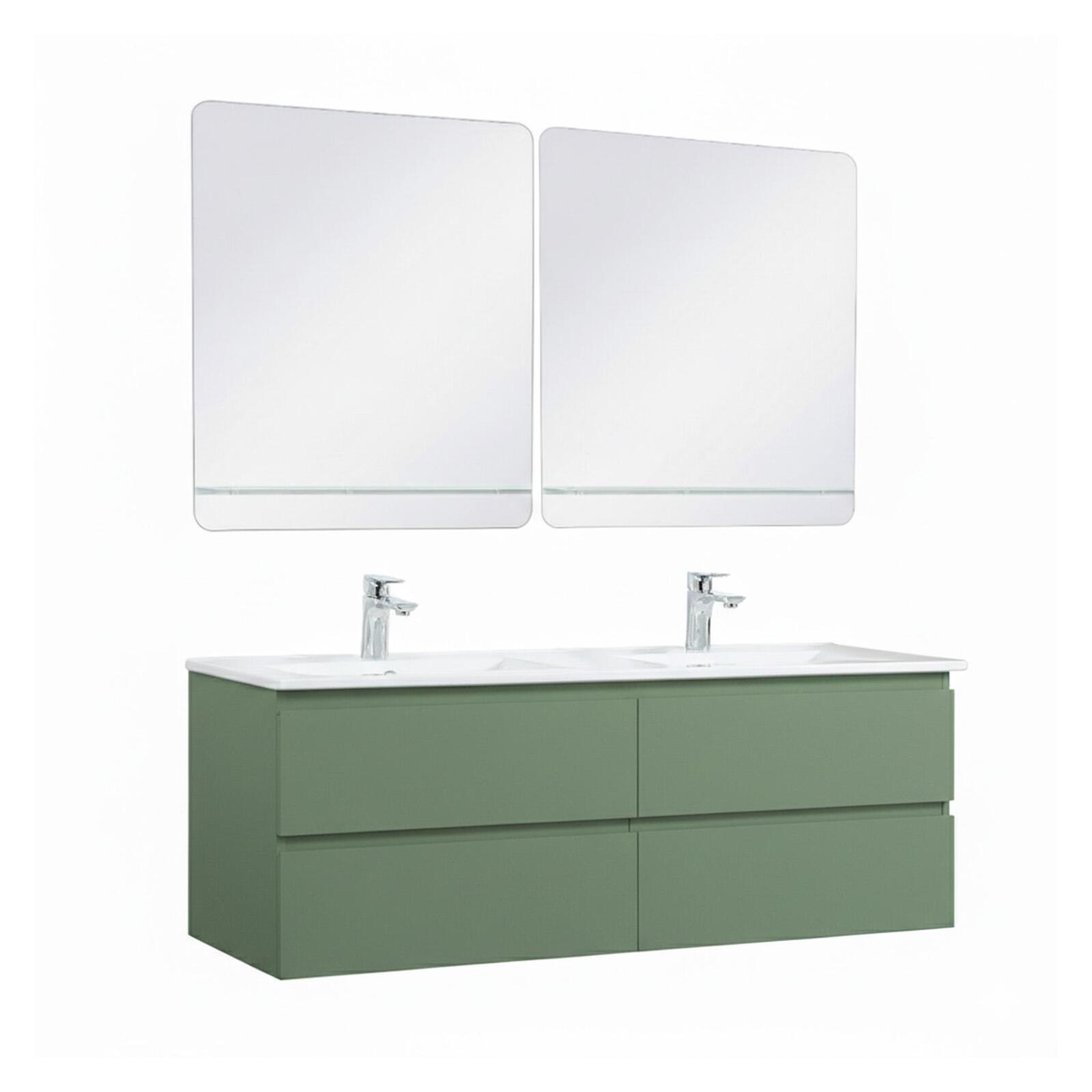 Ensemble double vasque 120cm avec plan céramique, robinets chromés et miroirs