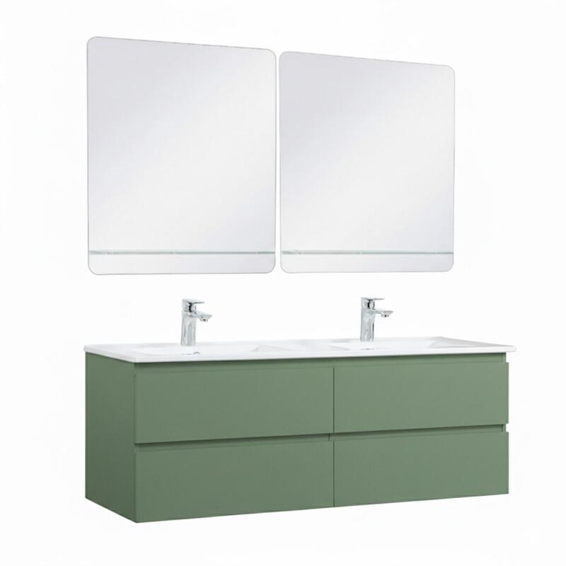 Ensemble double vasque 120cm avec plan céramique, robinets chromés et miroirs