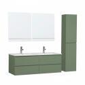 Ensemble double vasque 120cm avec plan céramique, robinets chromés, miroirs et colonne