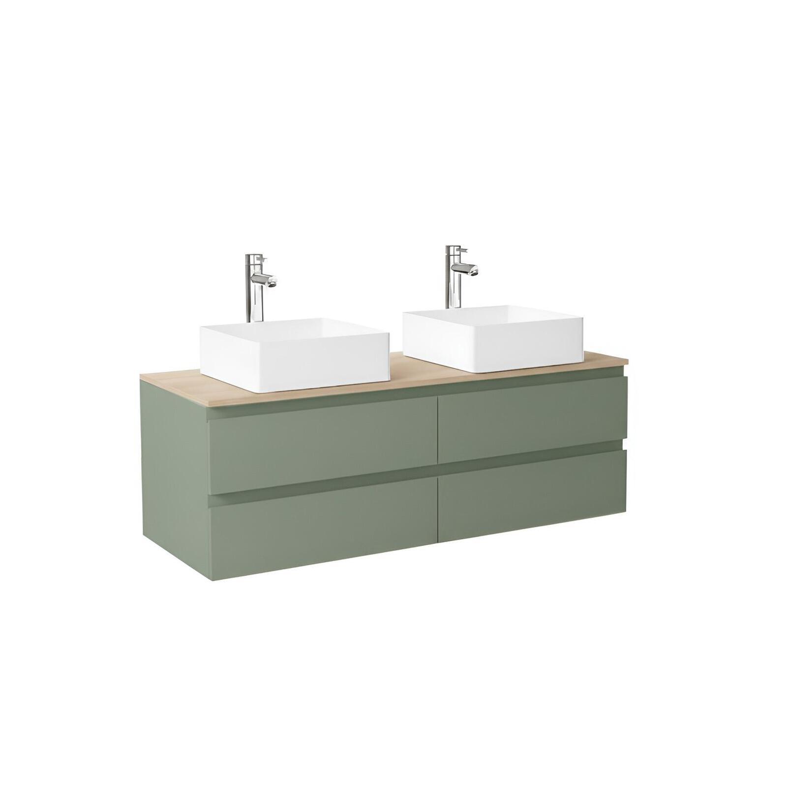 Ensemble double vasque suspendu 120cm avec plan bois et vasques à poser