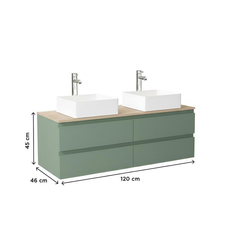 Ensemble double vasque suspendu 120cm avec plan bois et vasques à poser