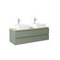 Ensemble double vasque suspendu avec plan bois, vasques et robinets 120 cm
