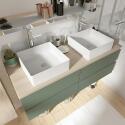 Ensemble double vasque suspendu avec plan bois, vasques et robinets 120 cm
