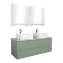 Ensemble double vasque suspendu 120cm avec plan bois, vasques, robinets et miroirs