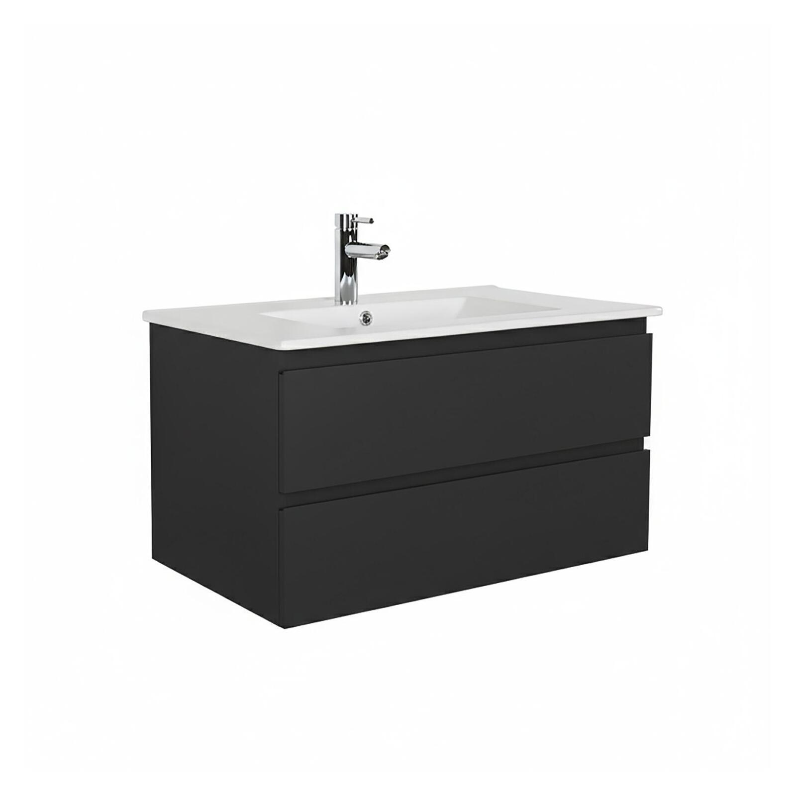 Meuble simple vasque suspendu 80cm - avec plan vasque céramique