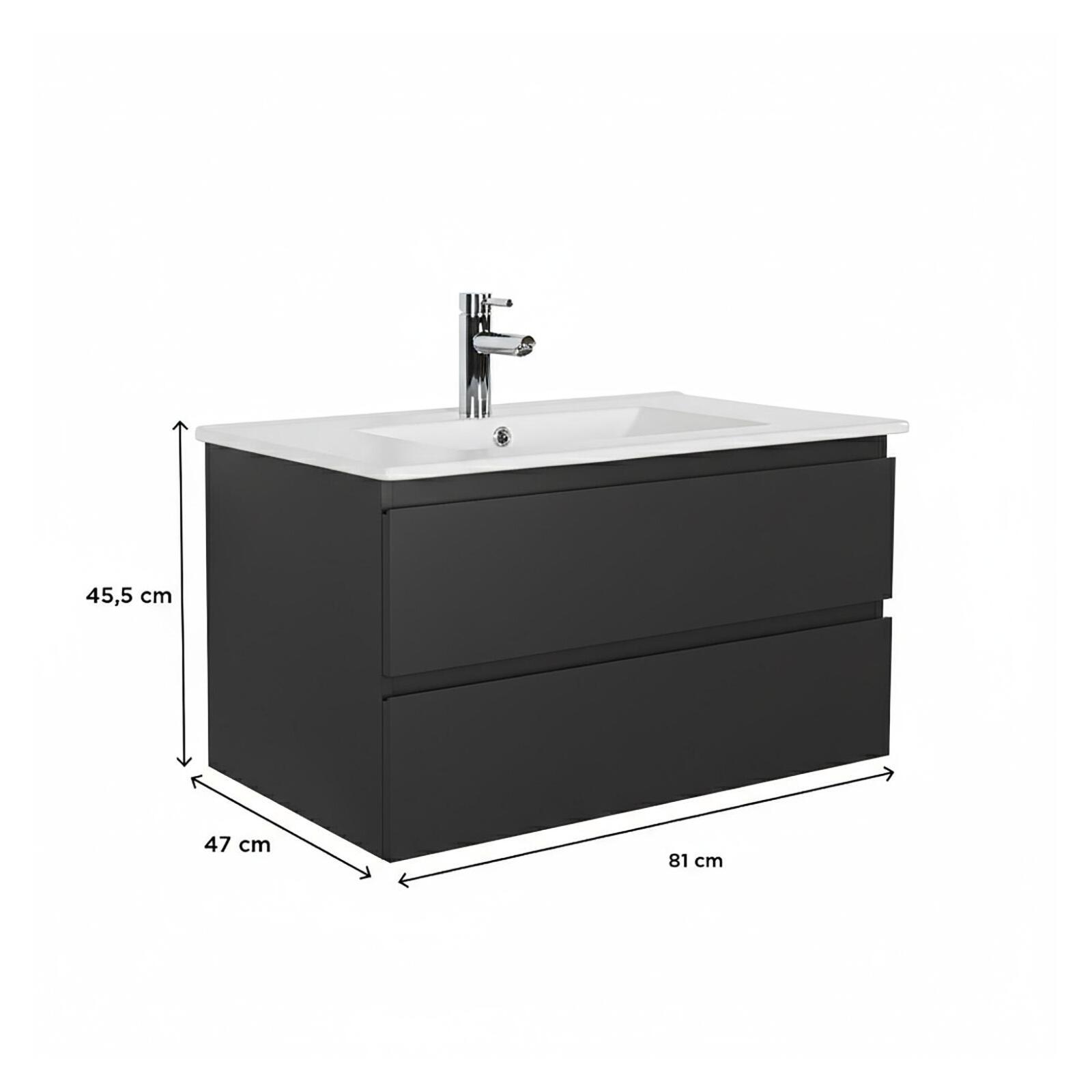 Meuble simple vasque suspendu 80cm - avec plan vasque céramique