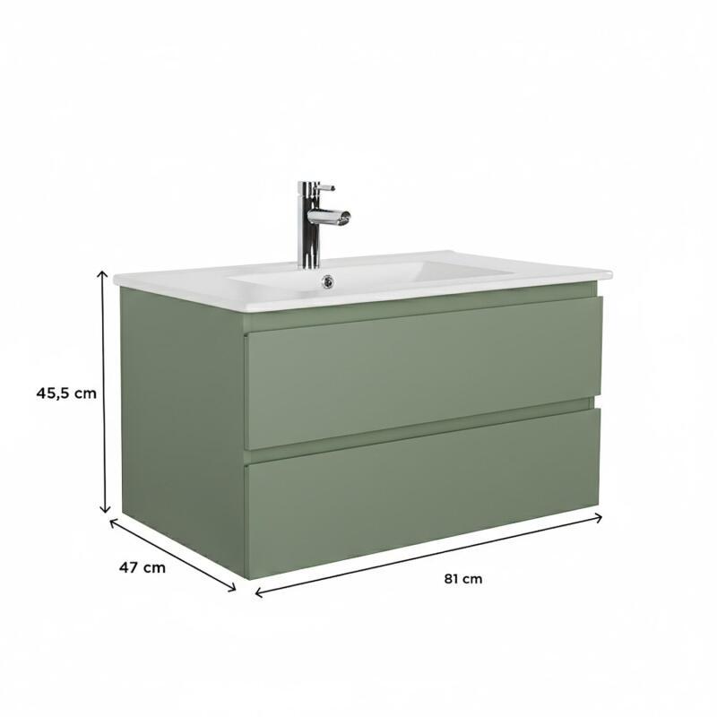 Meuble simple vasque suspendu 80cm - avec plan vasque céramique