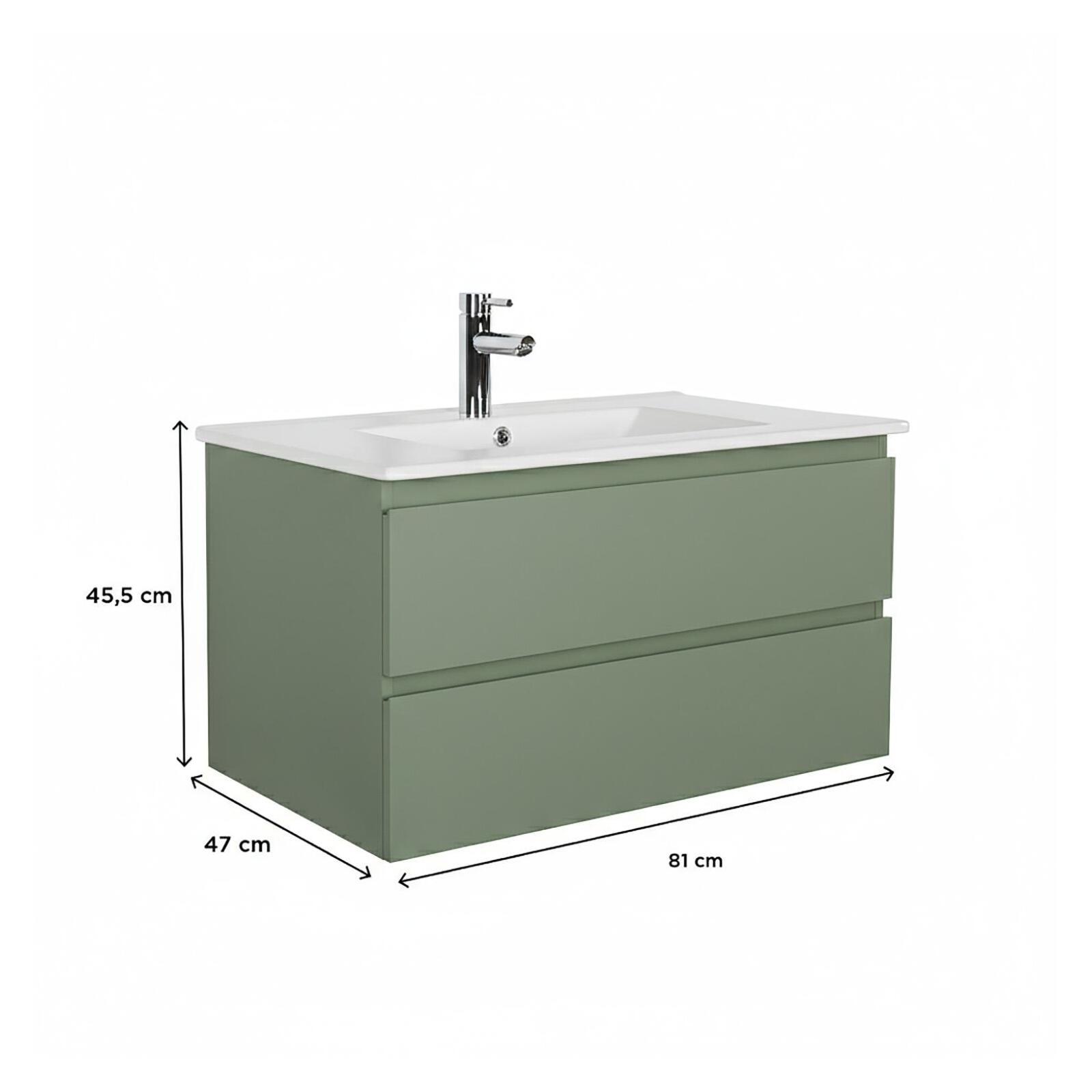 Ensemble meuble simple vasque 80cm avec plan céramique et robinet chromé