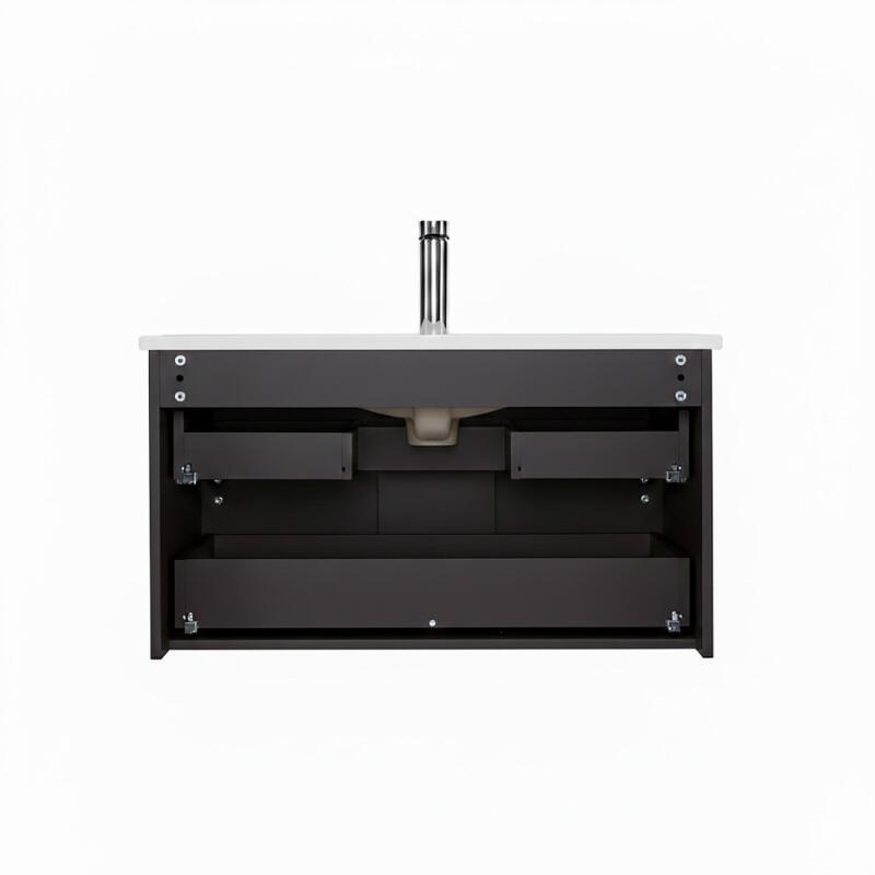 Ensemble meuble simple vasque 80cm avec plan céramique et robinet chromé